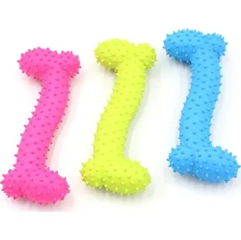 Hračka pro psa Gumová kost pro psy s masážními hroty žvýkací hračka 10 cm 1 ks náhodná barva růžová modrá žlutá