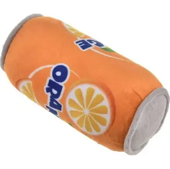 Hračka pro psa Plyšová hračka pro psy pískací plechovka pomerančová 14 x 7 cm odolná plyš pro žvýkání a hraní domácích mazlíčků
