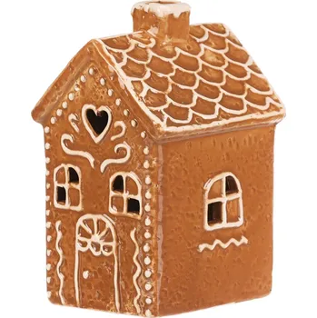 Domeček perníkový - keramika, LED osvětlení, hnědý - ARK3730