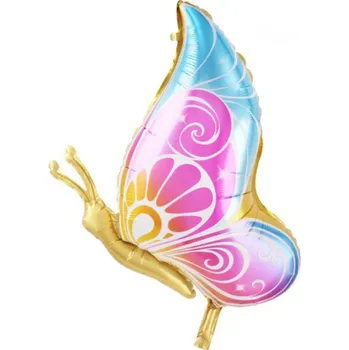 Karnevalový doplněk Fóliový balónek 76 x 58 cm Ve tvaru motýla Party dekorace Nafukovací ozdoba na oslavu narozenin Svatební a slavnostní výzdoba zlatá