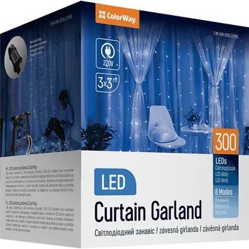 Žárovka COLORWAY LED girlanda/ vnitřní / 300 LED / délka 3 x 3m / modrá/ AC 220V