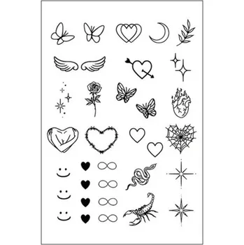 Tetování Voděodolné dočasné tetovací samolepky na prsty Malé motivy Motýli Květiny Srdce Minimalistické tetování na ruce a zápěstí pro ženy