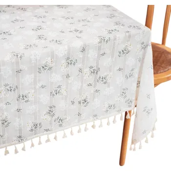 ubrus Bavlněný ubrus s květinovým vzorem 140 x 300 cm Elegantní dekorace na dlouhý stůl Více barevných variant Kuchyňský a jídelní textil šedá