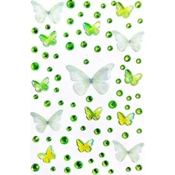 Tetování Zelené 3D kamínky na obličej s motýly Třpytivé festivalové samolepky Krystaly Diamanty Drahokamy Ozdoby pro líčení a make-up