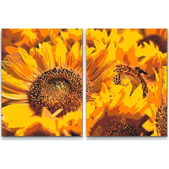 Malování podle čísel - Slunečnice (sada 2 pláten) Velikost: 2ks 40x50cm, Rámování: Pouze srolované plátno
