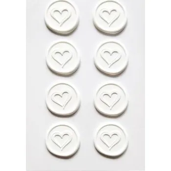 Vosková samolepicí pečeť - srdce, bílé, 8 ks