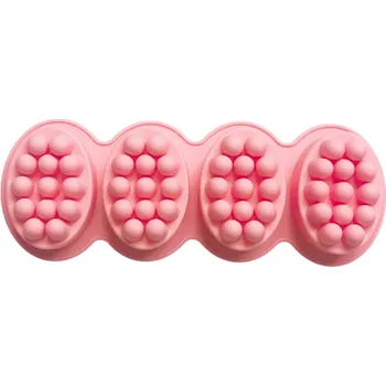 Svíčka Silikonová forma na odlévání mýdla a svíček Masážní ovál 4 přihrádky 28,6 x 10,7 x 4,3 cm růžová nebo zelená růžová
