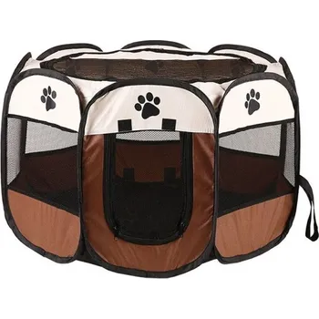 Pelíšek pro psa Skládací osmiboká klec pro psy a kočky 73 x 73 x 43 cm Přenosné hnízdo pro mazlíčky s plotem Porodní místnost a chovatelské potřeby hnědá