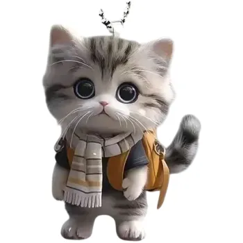 2D přívěsek do auta Závěsná ozdoba s řetízkem Realistické zvíře ve tvaru kočky Dekorace na zpětné zrcátko Stylový dárek pro milovníky koček