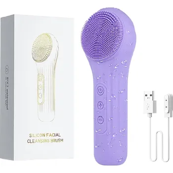Elektrický čistič pleti Silikonový sonický čisticí kartáček na obličej Voděodolný masážní přístroj s vibracemi a termální terapií 42–45°C fialová