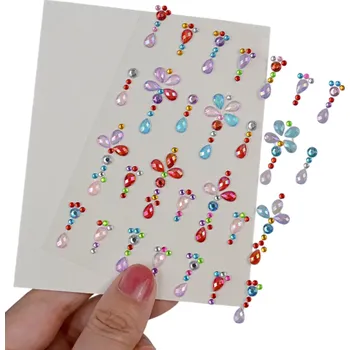 Tetování Diamantová nálepka na obličej 5D barevné kamínky ve tvaru květin a kapek Festivalové líčení Tělová ozdoba Make-up dekorace DIY