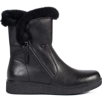 Dámské kozačky Zateplené černé kožené kotníkové kozačky s kožíškem