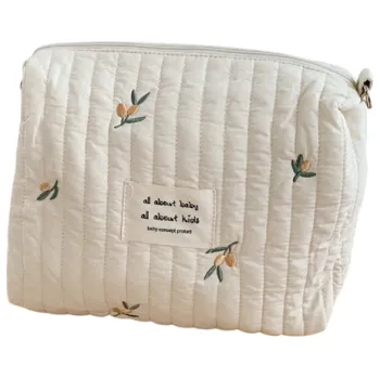 Cestovní taška Přenosná bavlněná taška na plenky 25 x 16 x 8 cm Úložná taška se zipem Výšivka vzor olivy Organizér na hygienické vložky a kosmetické doplňky