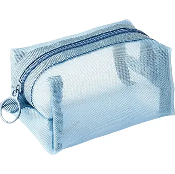 Víceúčelová úložná kapsa 11 x 7 x 5 cm Prodyšná mini taštička ze síťoviny Nylonová prací taška Peněženka na mince Lehká cestovní kabelka na zip modrá