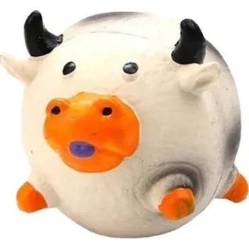 Hračka pro psa Gumová hračka pro psy ve tvaru krávy průměr 9 cm pískací odolná koule pro žvýkání aportování a interaktivní hru