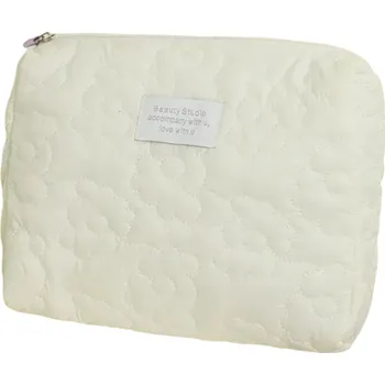 Cestovní taška Vyšívaná velkokapacitní kosmetická taška 24 x 18 x 7 cm Voděodolné cestovní make-up pouzdro Přenosná dámská úložná kabelka z polyesteru se zipem bílá