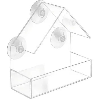 Krmítko pro ptáka Plastové průhledné krmítko na okno 15 x 15 x 6 cm Krmítko s přísavkami pro ptáky Exteriérové krmítko s montáží bez nářadí
