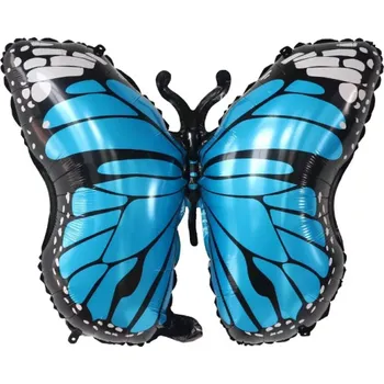 Karnevalový doplněk Fóliový balónek 70 x 53 cm Ve tvaru motýla Dekorace na oslavy a párty Nafukovací balónek z odolné fólie na heliové nebo vzduchové plnění modrá