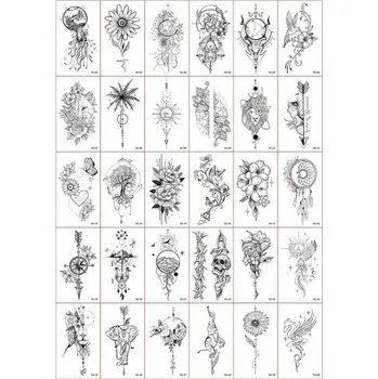 Tetovací strojek Sada 30 ks dočasných tetování 5,7 x 9,7 cm černobílé ornamenty květiny zvířata lapače snů geometrické mystické motivy