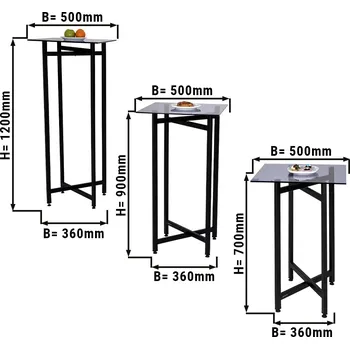 Jídelní stůl G.Gastro (3 pieces) Folding Bistro Table Set – Square 500×500 mm - H 700/900/1200 mm - Black - Acrylic Top
