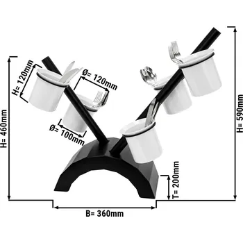 Příborník do zásuvky G.Gastro Cutlery Box / Shelf – 5 Compartments - Stainless Steel - Black - White Melamine Bowls - 360×200×590 mm