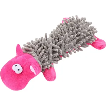 Hračka pro psa Plyšová hračka pro psy s pískátkem ve tvaru růžového hrocha 26 x 11.5 cm odolná žvýkací a čisticí hračka měkký materiál