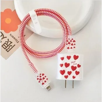 Sada ochranných krytů na iPhone nabíječku a kabel, dekorativní obal proti zlomení, 5 dílů, kompatibilní s 18W/20W červená