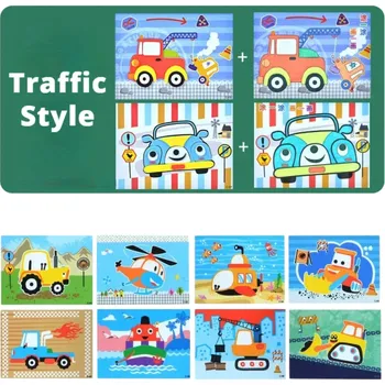 Výtvarná sada 10 ks 3D EVA pěnová samolepka Puzzle hra Dopravní prostředky DIY Vzdělávací hračky pro děti Kreativní skládání Učení a zábava 17,5x13 cm