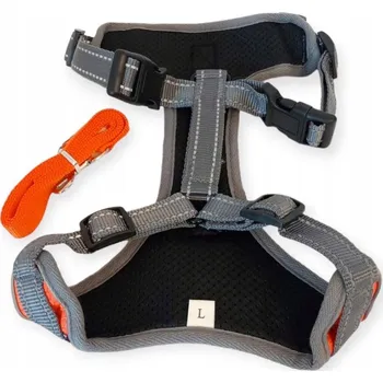 Postroj pro psa Nastavitelné postroje s vodítkem, reflexní oranžové, velikost L