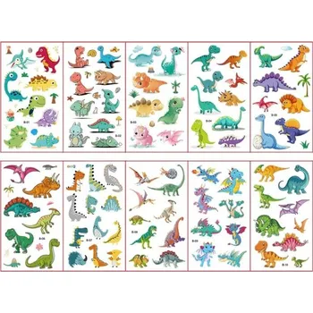 Tetovací strojek Sada 10 archů dočasných tetování 12 x 7 cm s dinosaury barevné dětské tetovací samolepky s pravěkými motivy