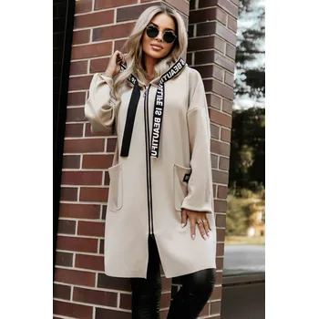 Dámský kabát NUMOCO Casual kabátek se zipem a módními detaily 632-2 Béžová ONE SIZE