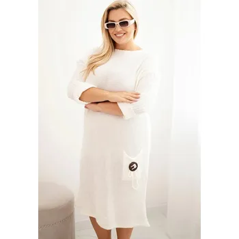 Dámské šaty Dámská svetrá sukni Plus Size s mohairovým oversize kapsou ecru UNI