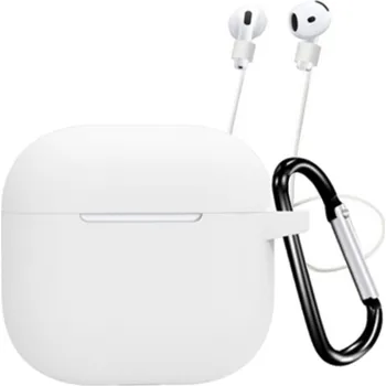 Pouzdro na mobilní telefon Silikonový obal s karabinou a šňůrkou proti ztrátě pro AirPods 4 - bílý