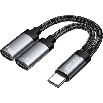 ESSAGER ES-YP25 2v1 audio a nabíjecí redukce - 2x USB-C na USB-C - šedá