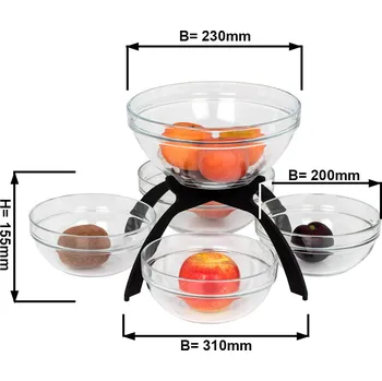 fritéza G.Gastro Commercial Buffet Jam & Honey Display Stand – 5 glass bowls, Black - 4×200×200 + 1×230×230 mm - Black Line