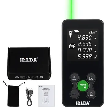 Měřící laser Laserový dálkoměr HILDA 50 m s LCD displejem, měřením plochy, objemu a Pythagorovou funkcí