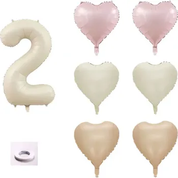 Sada balónků na narozeniny 81 cm číslo béžové 6 ks srdce 46 cm růžové béžové hnědé dekorace na oslavu role stužky 2