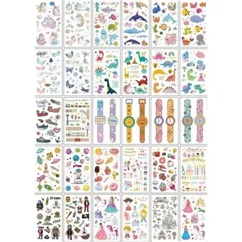 Tetovací strojek Sada 30 ks dočasných tetování 5,7 x 9,7 cm barevné dětské motivy moře dinosauři piráti hodinky a princezny