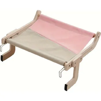 Pelíšek pro kočku Dřevěné kočičí sedátko 47 x 38 cm pro parapet nebo rám postele Pohodlná plošina pro kočky Nosnost do 18 kg Snadná montáž Bez vrtání růžová