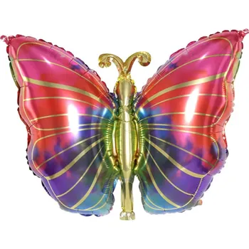 Karnevalový doplněk Fóliový balónek ve tvaru motýla 74 x 50 cm Dekorace na oslavu narozenin Svatební a párty výzdoba Barevné křídla Zlaté tělo