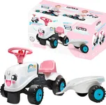 FALK Odstrkovadlo traktor Rainbow bílo/růžový s volantem a valníkem