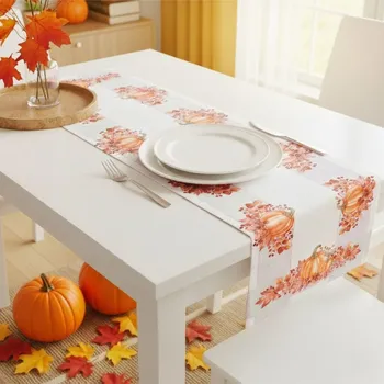 Ubrus celoroční Dýně a listí bílý cena od - 120 x 140cm