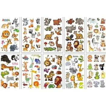 Tetovací strojek Sada 10 archů dočasných tetování 12 x 7 cm se zvířaty z džungle a safari barevné tetovací samolepky pro děti