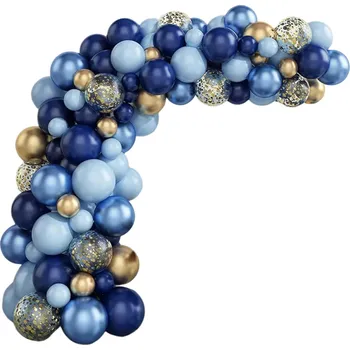 Sada na výrobu balónkové girlandy 75 ks Metalické modré a zlaté balónky s provázkem Výzdoba na oslavy a svatební dekorace