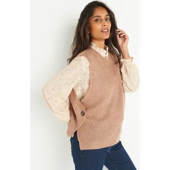 Dámská vesta Blancheporte Vesta s knoflíky na bocích hnědošedý melír 46/48