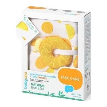 přebalovací pult a komoda Plenka, osuška 120x120cm,bambus/Mušelín orange, plenka, muchláček+chrastítko,oranžová/bílá