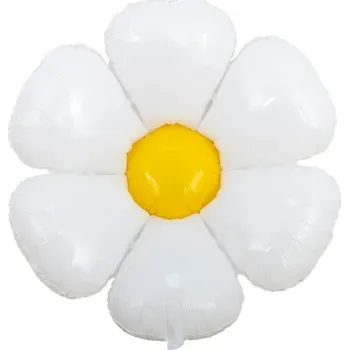 Karnevalový doplněk Balón fóliový 76 x 63 cm Velký balón ve tvaru květu kopretiny Nafukovací dekorace na oslavy Svatební a narozeninová výzdoba