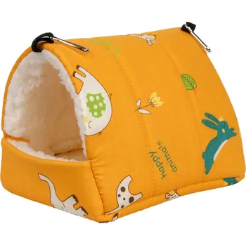 Hračka pro ptáka Bavlněný pelíšek pro králíky a papoušky 23 x 20 x 21 cm Závěsný pelíšek s očky pro zavěšení Měkký domeček pro drobná zvířata do klece žlutá