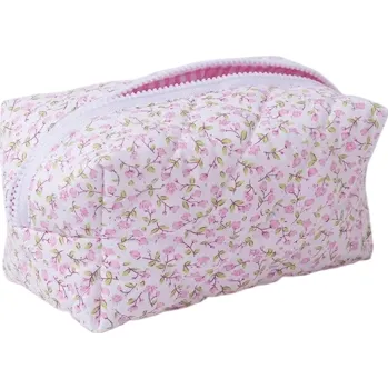 Cestovní taška Květinová prošívaná kosmetická taštička 18 x 10,5 x 10,5 cm Velká cestovní úložná taška na make-up Dámský organizér s květinovým potiskem Polyester růžová