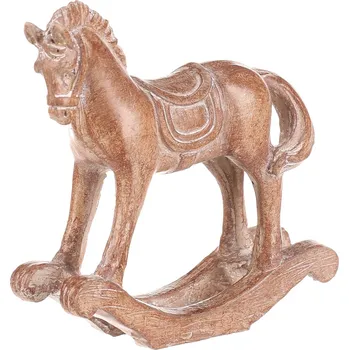 Vánoční ozdoba Koník houpací - 10 cm, polyresin, imitace dřeva - KEO089-S